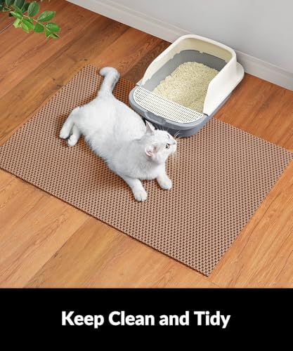 Cooyes Cat Litter Mat - Cut to Fit Any Place, 47"x35" Extra Large Litter Trapping Mat for Litter Box, Easy to Clean, Waterproof & Non-Slip Kitty Pad, Scatter Control to Protect the Floor (Khaki)