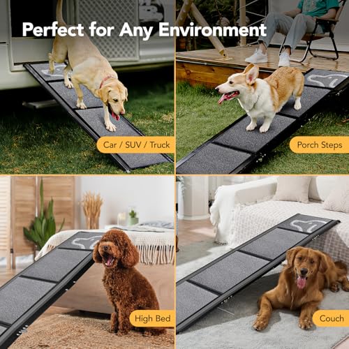 PetThem Dog Ramp for Car 71'' X-Long & 17.2" Wide Folding Dog Ramps for Large Dogs with Non-Slip Rug Surface Portable Dog Car Ramp for SUV Car & Truck, Outdoor Dog Ramp Up to 250 LBS