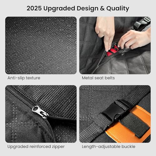 REEVAA Dog Car Seat Cover for Back Seat, Hard Bottom Dog Hammock, Pet Bed Extender for 2-4 Large/Medium Dogs, Waterproof Seat Protector, Universal L Size Fits for SUV Medium Truck, Black