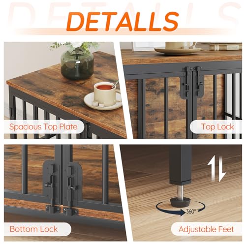 HOOBRO 38.6" Dog Crate Furniture, Wooden Dog Kennel Indoor, Heavy Duty Dog Cage for Small/Medium Dog, Decorative Side End Table, Rustic Brown and Black BF100GW03