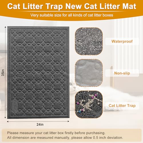 Motsamla Cat Litter Box Mat, 35" x 24" Large Kitty Litter Trapping Mat Keep Floor Clean, Litter Box Mat Scatter Control, Waterproof, Easy to Clean, Durable Large Size Litter Mats for Floor