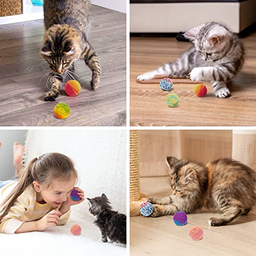 Retro Shaw 6 Pack Cat Toys Balls with Bell Inside, Handmade Crochet Soft Woolen Yarn Interactive Toys for Indoor Kittens Cats, Lightweight Chew Balls for Chase and Bat