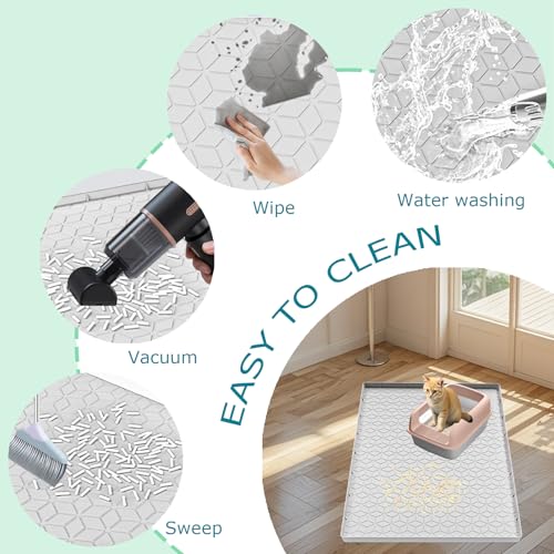 Jacooxi Cat Litter Mat for Litter Box, Silicone Large Cat Litter Trapping Mat - 34x22 in, Waterproof & Non-Slip, Durable & Easy Clean, Light Gray