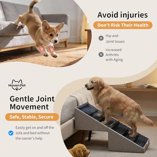 Haven Pet Dog Stairs for High Bed, 2-in-1 Ottoman Dog Stairs, 21 Inch Working Height, 6 Steps and Non-Slip Design for Large Dogs, Wooden Pet Furniture