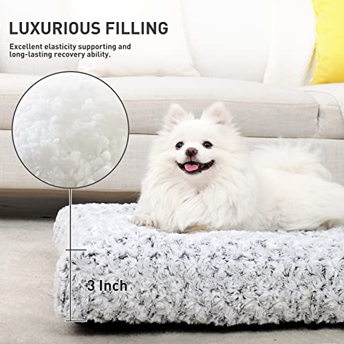 KSIIA Washable Dog Bed Deluxe Plush Dog Crate Beds Comfy Kennel Pad Anti-Slip Pet Sleeping Mat for Large, Jumbo, Medium, Small Dogs Breeds, 23" x 18", Gray