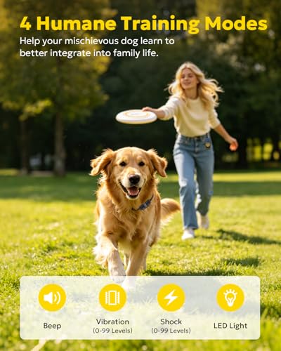 Heaflex Dog Shock Collar with Remote, Dog Training Electric Collar, Waterproof Rechargeable, 1640ft Dog Shock Collar with LED Light, Beep, Vibration, Shock for Medium/Large 3 Electronic Collars Dogs