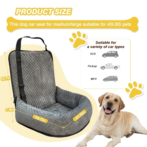 Dog Car Seat for Small Medium Dogs,Detachable Washable Travel Safety Pet Booster Seat, Comfy Ultra Soft and Multifunctional Car Travel Bed,Grey