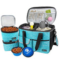 PetAmi Dog Travel Bag, Travel Pet Bag Organizer, Dog Food Travel Bag with Container Collapsible Bowls, Pet Travel Supplies Gift Accessories for Weekend Camping, Puppy Cat Diaper Bag, Teal Blue Medium