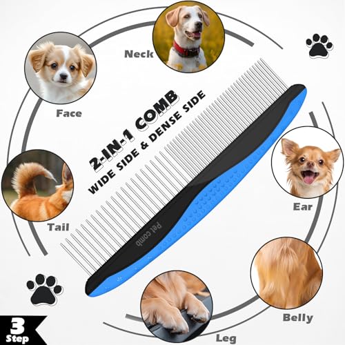 Augwind 7 in 1 Pet Grooming Kit - Dog&Cat Comb, Deshedding Brush, Nail Clipper with File, Bath Brush - Premium Pet Supplies (Blue)
