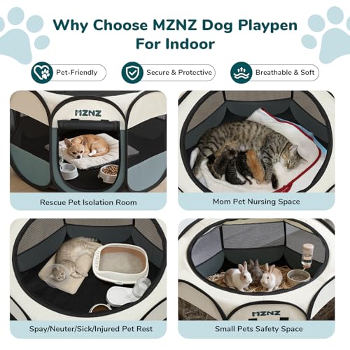 MZNZ Dog Cat Playpen, Portable Small Animal Playpen Crate Indoor for Dogs Cats Rabbits, Foldable Guinea Pigs Bunny Cage Enclosure for Outdoor, Pop Up Dogs Cats Tent Kennel with Carrying Case, Grey