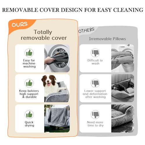 Comfort Expression Orthopedic Dog Bed for Extra Large Dogs 42x30 Inch, Waterproof Egg Crate Foam XL Pet Bed with Removable Bolsters, Dog Couch with Washable Cover & Non-Slip Bottom, Grey