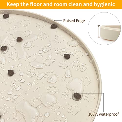 KPWACD Pet Feeding Mat for Dogs and Cats, Silicone Dog Placemat Non-Slip Waterproof Bowl Mats Prevent Food and Water Overflow, High-Lips Puppy Dish Tray Mat Suitable for Large Medium Small Pets, Beige
