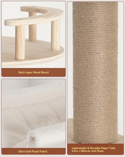 KinoTail Floor to Ceiling Cat Tree for Large Cats, 76-108in Height Adjustable 5-Tier Wood Cat Tower, Cats Activity Center with Plush Hammock & Jute Rope Scratching Posts for Indoor Cats