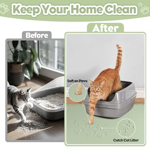 Bartuke Cat Litter Mat, Extra Large 40" x 28" Silicone Mat Litter Trapping Mat for Scatter Control, Soft on Kitty Paws, Easy to Clean (Green)