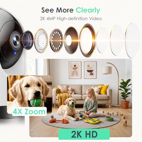 YOTON Indoor Security Camera, 2.4/5GHz, 2K 360° Wi-Fi Baby Monitor & Pet Camera w/Motion Tracking, 2-Way Audio, Night Vision, SD/Cloud, Works with Alexa & Google Home