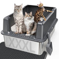 Extra Large XXL Stainless Steel Cat Litter Box with Lid, 26" L x 18" W x 12" H Metal Litter Box with Hight Sides for Big Cats & Multiple Cats, Never Absorbs Odors, Anti-Urine Leakage, Easy Cleaning