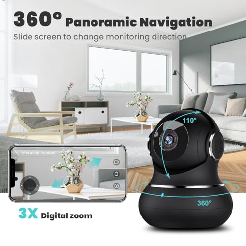 litokam 2K Indoor Security Camera, 360° Cameras for Home Security Indoor with Motion Detection, Pet Cam with Phone App, Baby Monitor-Night Vision