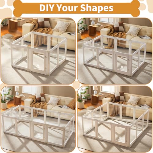 Zendova Acrylic Dog Playpen Indoor for Small Dogs & Puppies, Clear Transparent Pet Playpen with Modern No-Bar Design, 23.6" Easy Assemble Puppy Play Pen, Escape-Proof & Sturdy (8 Panels, White)