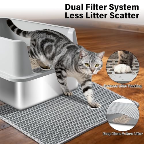 Stainless Steel Litter Box, Extra Large Litter Boxes for Big Cats, XL Metal Cat Litter Box with High Sides Lid, Anti-Urine Leakage, Never Absorbs Odors, Easy Cleaning, Non-Stick, Include Scoop and Mat