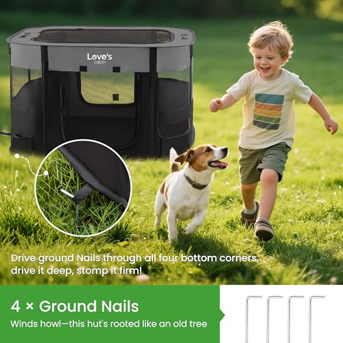 Love's cabin Pet Puppy Dog Playpen, Medium Dog Tent Crates Cage Indoor/Outdoor, Portable Exercise Playpen for Cat, Foldable Pop Up Dog Kennel Playpen with Carring Case (M, Grey)
