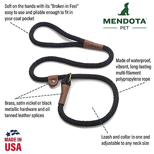 Mendota Pet Slip Leash - Dog Lead and Collar Combo - Made in The USA - for Large Breeds - Black, 1/2 in x 6 ft