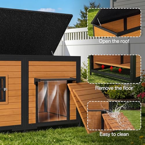 59" Dog House, Extra Large Dog House with Weatherproof Roof for Outdoor Use, Easy to Install and Clean, Anti-Chewing Metal Frame Design for Small Medium Large Dogs