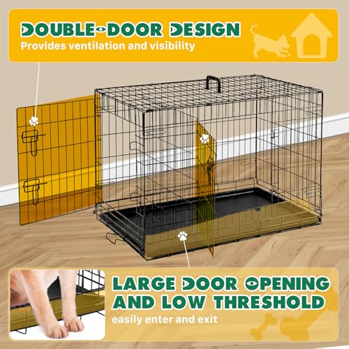 Aidoly Dog Crate - Medium 36 Inch Double Door Portable Dog Cage, Metal Wire Pet Kennel with Secure Lock, Leak-Proof Pan Tray, Foldable Design for Dogs Pets Indoor Training and Outdoor Travel