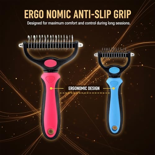 Deshedding Brush for Dogs and Cats: Undercoat Rake Pet Brush for Long Hair - Dematting Comb Removes Tangles Knots and Loose Fur, Grooming Tool for Thick Coats (blue, L)