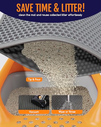 Powools Cat Litter Mat - 23.2" x 14.6" Small Litter Box Mat with Double Layers, Urine-Proof and Non-Slip Litter Trapping Mat, Easy to Clean Kitty Litter Mats for Floor, Scatter Control, Grey