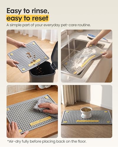 Tomxcute Non-Absorbent Cat Water Fountain Mat, 19.7" x 14.2" Extra Thick Waterproof Pet Feeding Mat, Heavy-Duty PVC Floor Protector for Active Drinkers, Raised Edge Tray for Food and Water Bowls, Grey