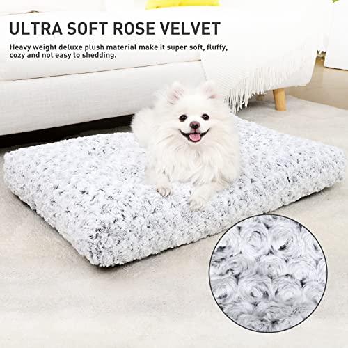 KSIIA Washable Dog Bed Deluxe Plush Dog Crate Beds Comfy Kennel Pad Anti-Slip Pet Sleeping Mat for Large, Jumbo, Medium, Small Dogs Breeds, 23" x 18", Gray