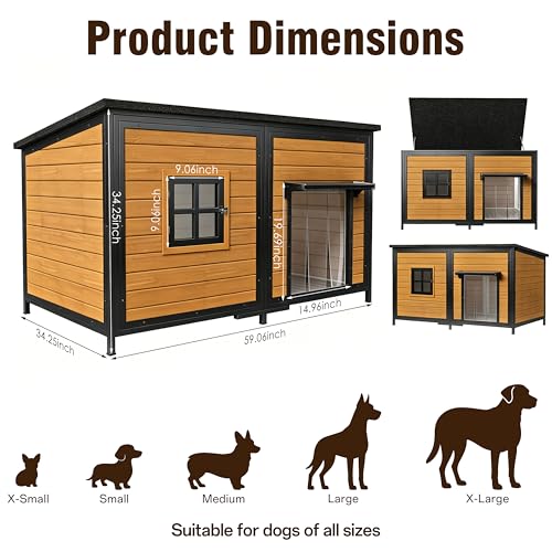 59" Dog House, Extra Large Dog House with Weatherproof Roof for Outdoor Use, Easy to Install and Clean, Anti-Chewing Metal Frame Design for Small Medium Large Dogs