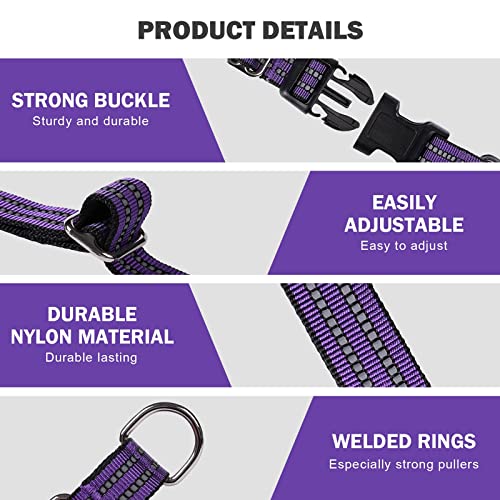 Hikiko Martingale Collar for Dogs Reflective Nylon Dog Collar with Quick Release Buckle Adjustable Training No Slip Dog Collars (Medium, Purple)