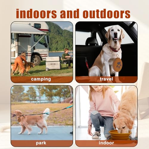 Gdsun Collapsible Dog Bowls, 2-in-1 Silicone Pet Food and Water Bowl with Carabiner, Portable Double Compartment Dish for Travel, Camping, Hiking Puppy Essentials (Brown)