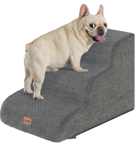 Made4Pets Dog Stairs Ramp for Small Dogs 15.7" H, 3-Step Dog Steps for Bed Couch Sofa and Chair, 35D Foam Pet Steps for Small Dogs and Cats, Non-Slip Bottom Pet Stairs, Grey