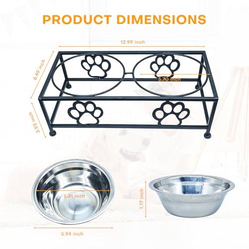 Hongshifu Elevated Dog & Cat Bowls with Stand – Raised Pet Feeder for Small Dogs & Cats, Stainless Steel Dog Food Bowls Elevated, Cat Food Bowl Stand, Elevated Cat Feeding Station (Black)