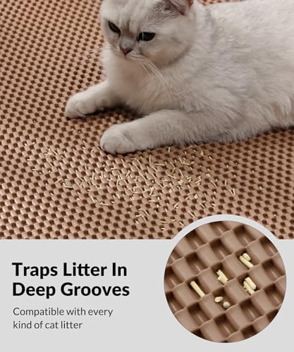 Cooyes Cat Litter Mat - Cut to Fit Any Place, 47"x35" Extra Large Litter Trapping Mat for Litter Box, Easy to Clean, Waterproof & Non-Slip Kitty Pad, Scatter Control to Protect the Floor (Khaki)