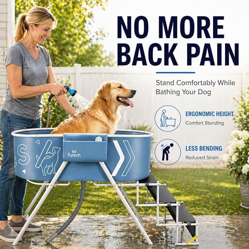 Furesh Big Dipper Dog Bath Tub with Stairs, Elevated Portable Foldable Wash Station with Steps for Bathing, Shower and Grooming, Indoor, Outdoor, for Medium to Large Size Dogs