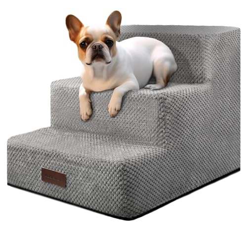 Aodisman Dog Stairs for Small Dogs, 3-Step Non-Slip Pet Stairs for Couch Sofa and Chair, Dog Bed Stairs for Puppy, Older Cat,Grey,13.6" H