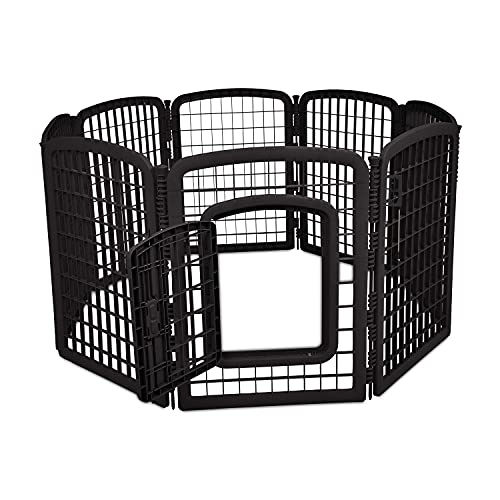 Amazon Basics 8-Panel Octagonal Plastic Dog Playpen, Portable Indoor/Outdoor Pet Fence with Gate, Exercise Pen for Puppies and Small Animals, 34 inches, Black