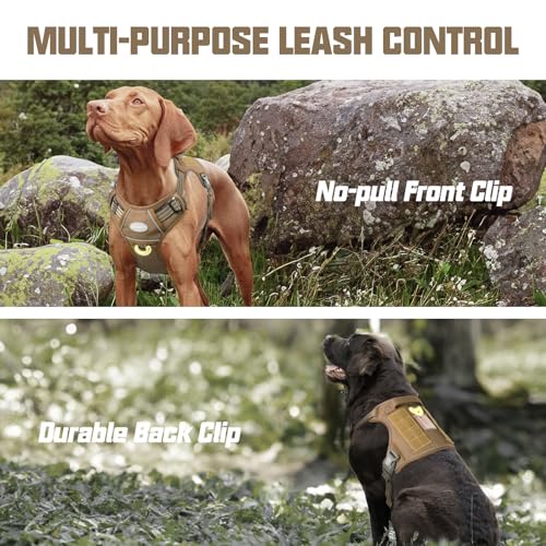 Auroth Tactical Dog Harness for Large Dogs No Pull Adjustable Pet Harness Reflective K9 Working Training Easy Control Pet Vest Military Service Dog Harnesses Army Yellow L