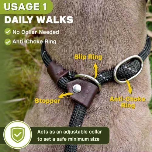 Fida Durable Slip Lead Dog Leash, 6 FT x 1/2" Heavy Duty Dog Loop Leashes, Comfortable Strong Rope Slip Leash for Large Medium Dogs, No Pull Pet Training Lead with Highly Reflective(1/2", Black)