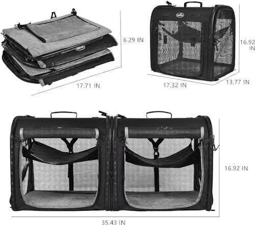 Wakytu Portable 2-in-1 Pet Carrier for Medium Dogs Large Cat Carrier for 2 Cats Travel Double Dog Crate Set with Portable Carry Bag/Hammocks/Mats/Tent Stakes/2 Pcs Pet Bowls for Outdoor Camping