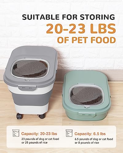 DDMOMMY 20-23 Lbs Dog Food Storage Container - Collapsible Dog Food Container with Attachable Casters and Scoop,Travel Silicone Bowl, Pet Food Storage Containers to Keep Dry Food Fresh,Easy to Move