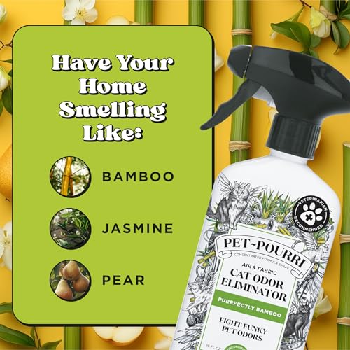 Pet-Pourri Smell Ya Litter Cat Litter Deodorizer Spray, Purrfectly Bamboo 3.4 Fl Oz, Up to 170 Uses, Pet Odor Remover with Essential Oils for Air, Carpet, Urine, Vet Recommended, Bergamot Bamboo Scent