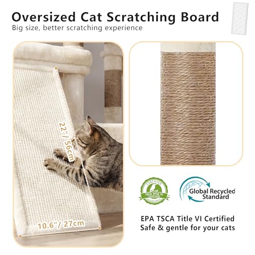 Heybly Cat Tree, 72.4-Inch Anti-Tip Cat Tower for Large Cats, All-in-One Cat Furniture with Spacious Perches, Multiple Interactive Areas, Extra-Large Sisal Scratching Board, Beige HCT060MJ