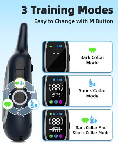 2-in-1 Dog Shock Collar and Bark Collar for Dogs – 3300FT Dog Training Collar with Remote, IP67 Waterproof e Collar with Anti-Bark/Beep/Vibration/Shock Modes for Small Medium Large Dog(8-120Lbs)