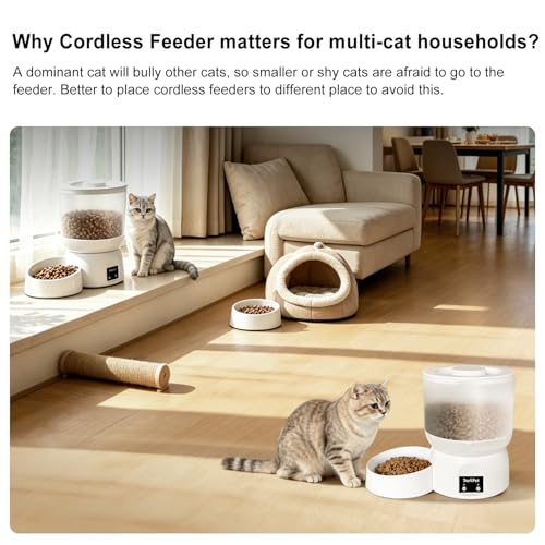Darlipet Automatic Cat Feeder with 270-Day Battery Life, Rechargeable Auto Cat Feeder with Slow Feed Mode & Very Quiet Dispensing, 2.5L Bluetooth Small cat Food Dispenser for Cats & Small Dogs