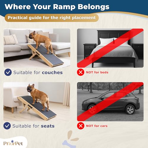 Dog Ramp for Couch – Non-Slip, Sturdy Build Foldable Wooden Dog Ramp – Supports up to 200 lbs – 7 Adjustable Heights (14"–20.5") – Enhanced Stability – Birchwood Pet Ramp for Small Dogs – Natural