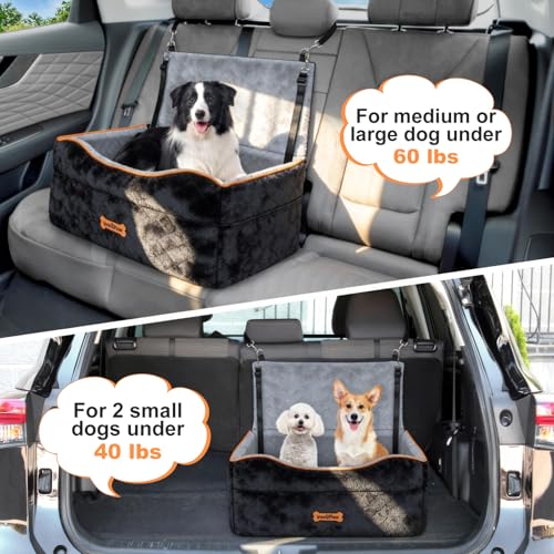 VavoPaw Dog Car Seat for Medium Dog, Dogs Booster Seat Under 50Lbs or 2 Small Dogs Washable, Pet Car Seats with 2 Safety Leashes, Pets Sofa Bed Cushion Add Thick Sponge, Pet Cars Carrier for Travel